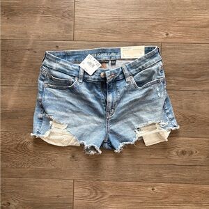 American Eagle Outfitters Light Blue curvy high rise Distressed Jean Shorts